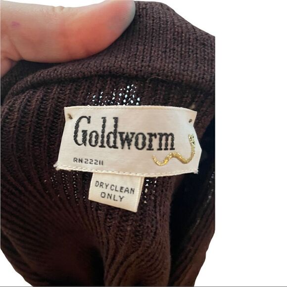 Vintage 60s Goldworm Knit Ribbed Crochet MIDI Chocolate Brown Sweater Dress XS - Picture 4 of 17